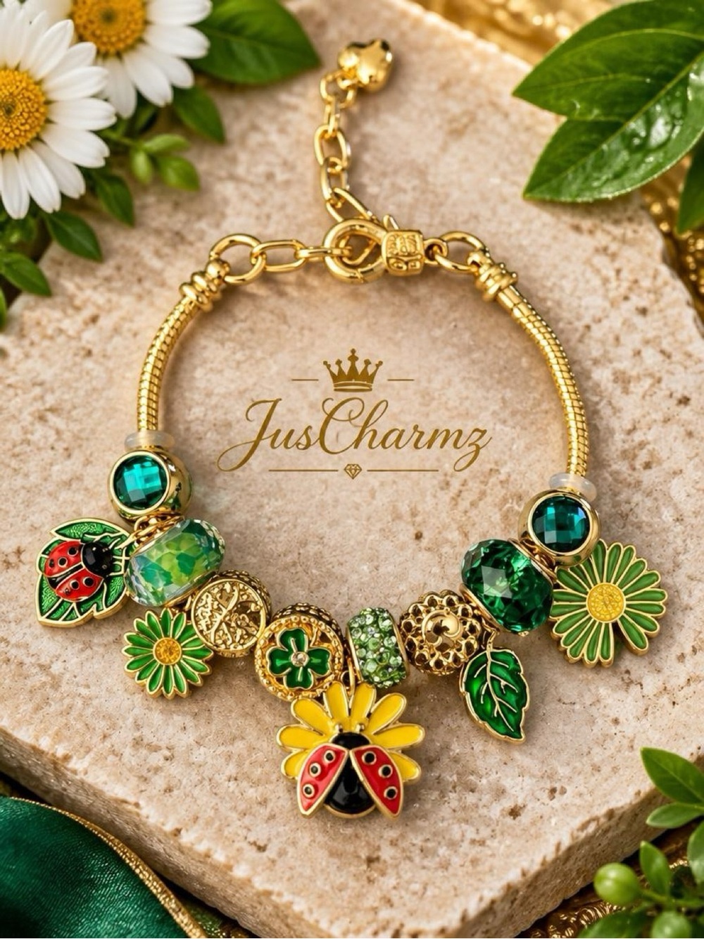 Ladybug & Daisy Charm Bracelet | Garden Lover Gift